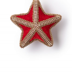 Бархатная красная звезда с орнаментом 12 см