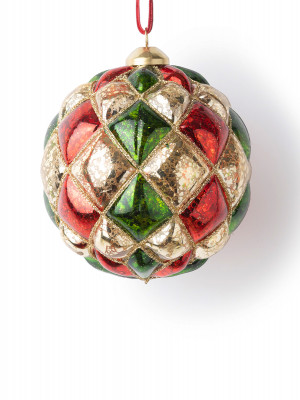 Золотой шар с красно-зелеными ромбами, 10 см
