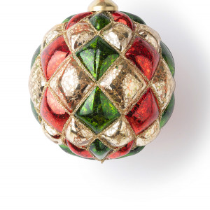 Золотой шар с красно-зелеными ромбами, 10 см