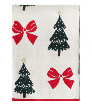 Плед из хлопка с новогодним рисунком Christmas Bows из коллекции New Year Essential, 130x180 см