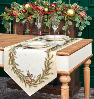 Дорожка на стол новогодняя "ЩЕЛКУНЧИК", 45Х145СМ, БЕЖЕВЫЙ, 100% ХЛОПОК,ТВИЛ